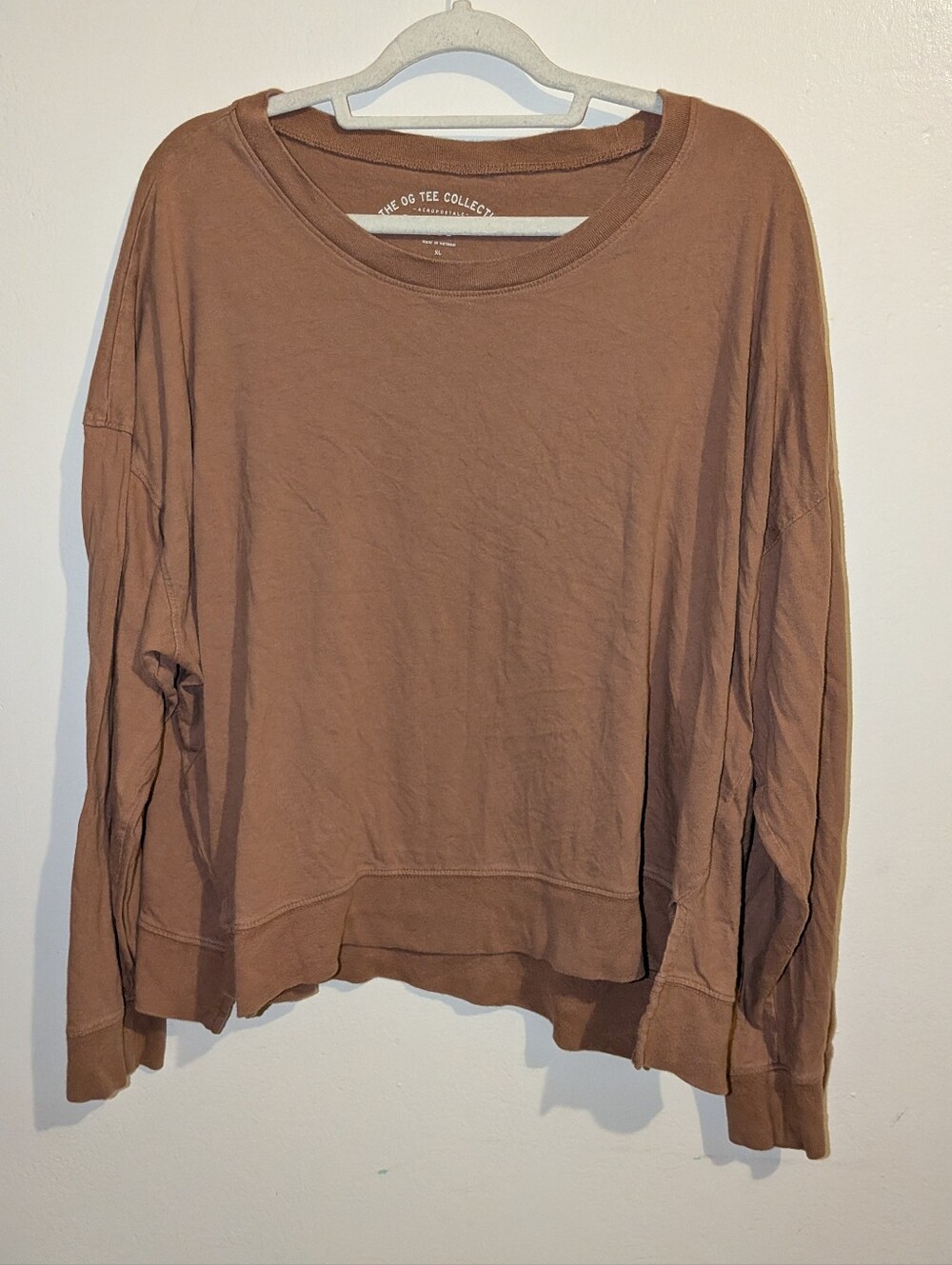 Aeropostale Women's Brown Boyfriend Long Sleeve Crewneck Top Size XL